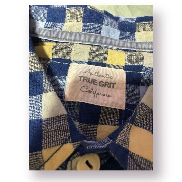 True Grit Men’s Plaid Shirt Button Down‎ Blue/Yellow Mens Size Large - Picture 4 of 6